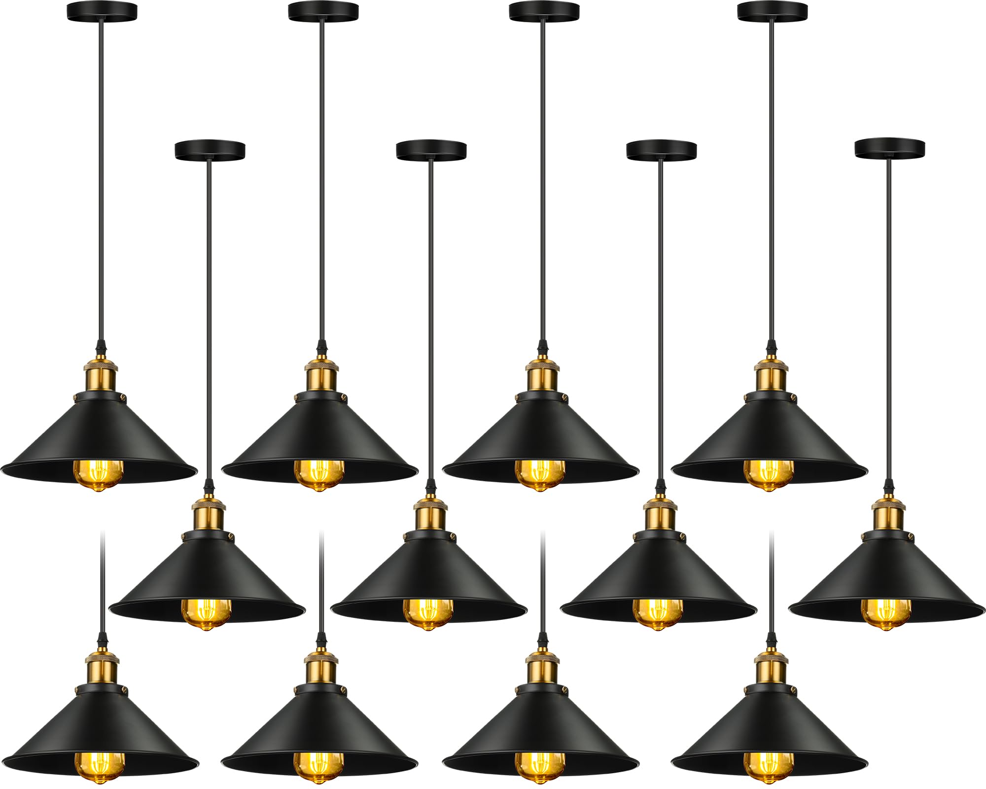 Photo 1 of Retisee Black Industrial Pendant Light Vintage Metal E26 Base Hanging Light Rustic Dome Pendant Lamp Fixture Farmhouse Kitchen Hanging Ceiling Lamp for Dining Room Bedroom Hallway Bar (12 Pcs)