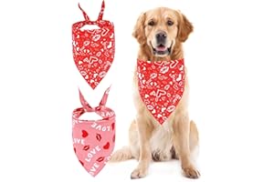 Valentine's Day Dog Bandanas, LMSHOWOWO 2 Pack Double Layer Reversible Triangle Valentines Day Dog Bandana, Love Valentine's Day Dog Scarf Pet Bandana for Medium Large Dogs（Large, Valentine's Day）