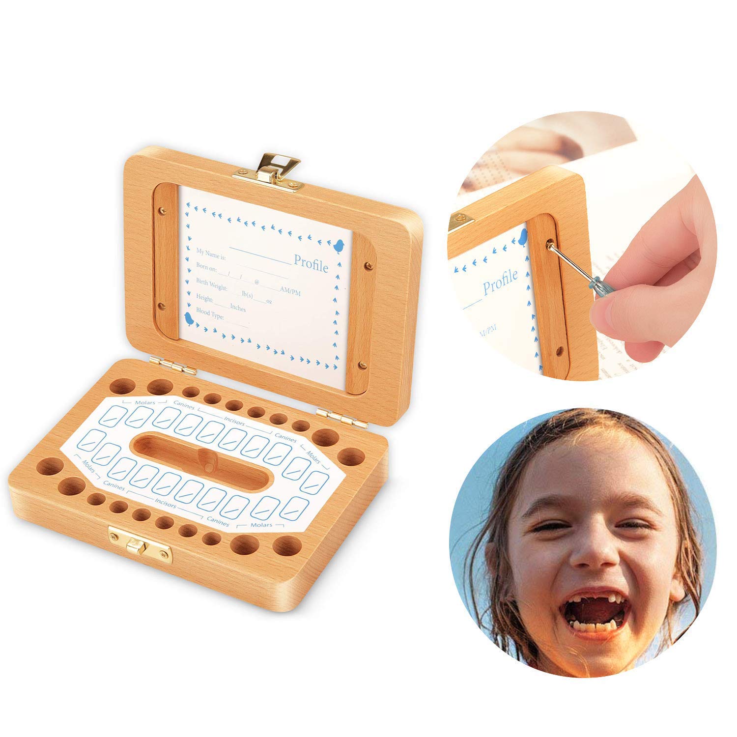 Esweny Baby Tooth Box,Solid Wood Teeth Boxes,Teeth Storage Box,Baby Save Boxes,Kids Keepsake Organizer for Baby Teeth and Hair,Baby Shower& Birthday Gift