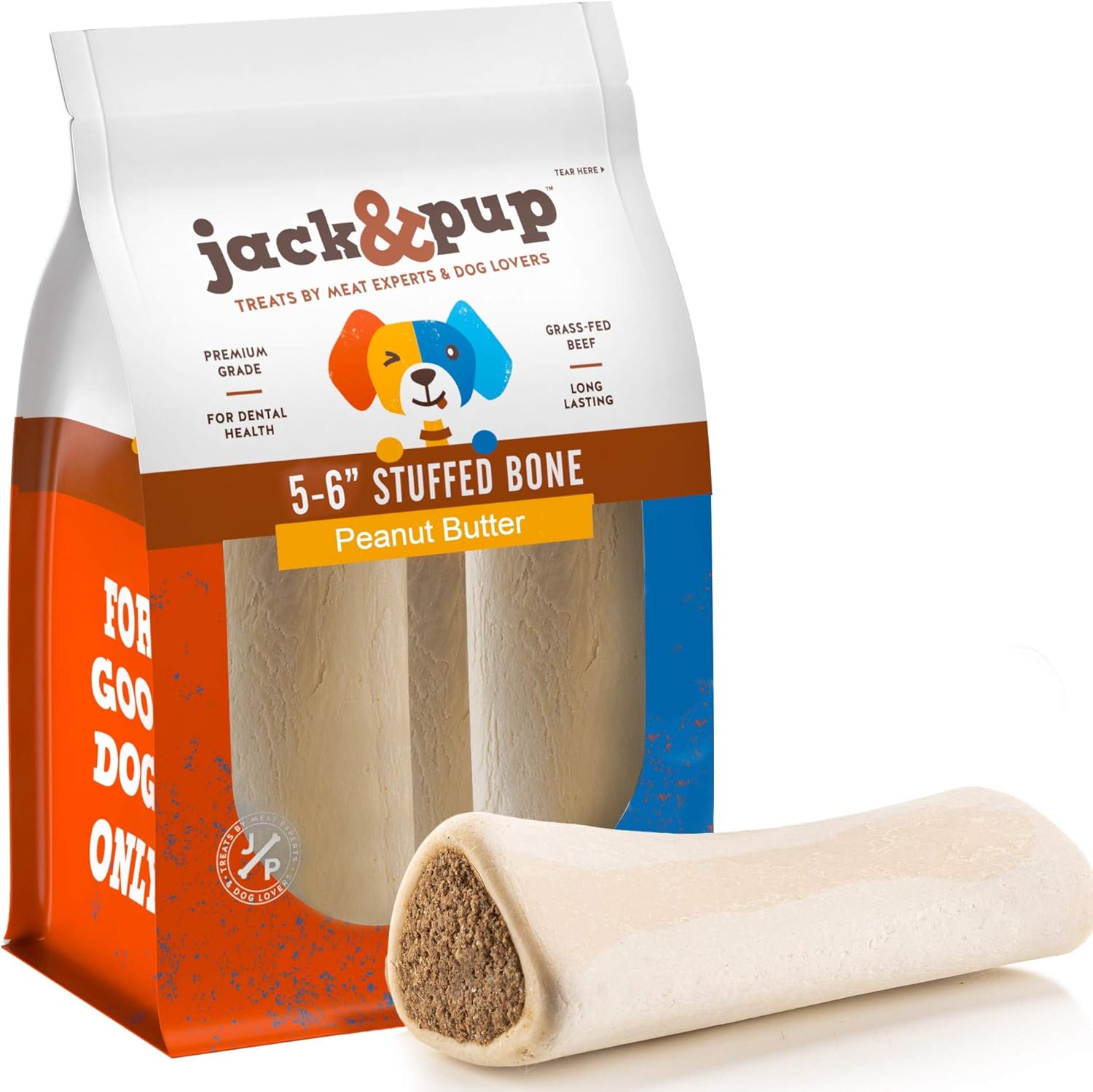 Jack&Pup Filled Dog Bones for Aggressive Chewers, 5 to 6" Dog Chew Treats Dog Bone