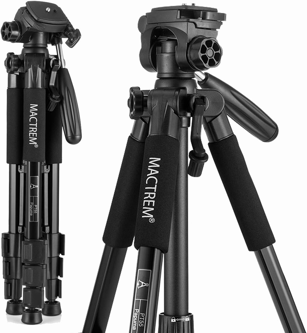 MACTREM PT55 Travel Camera Tripod Lightweight Aluminum for DSLR Slr Canon Nikon Sony Olympus DV with Carry Bag -11 Lbs(5Kg) Load (Black)