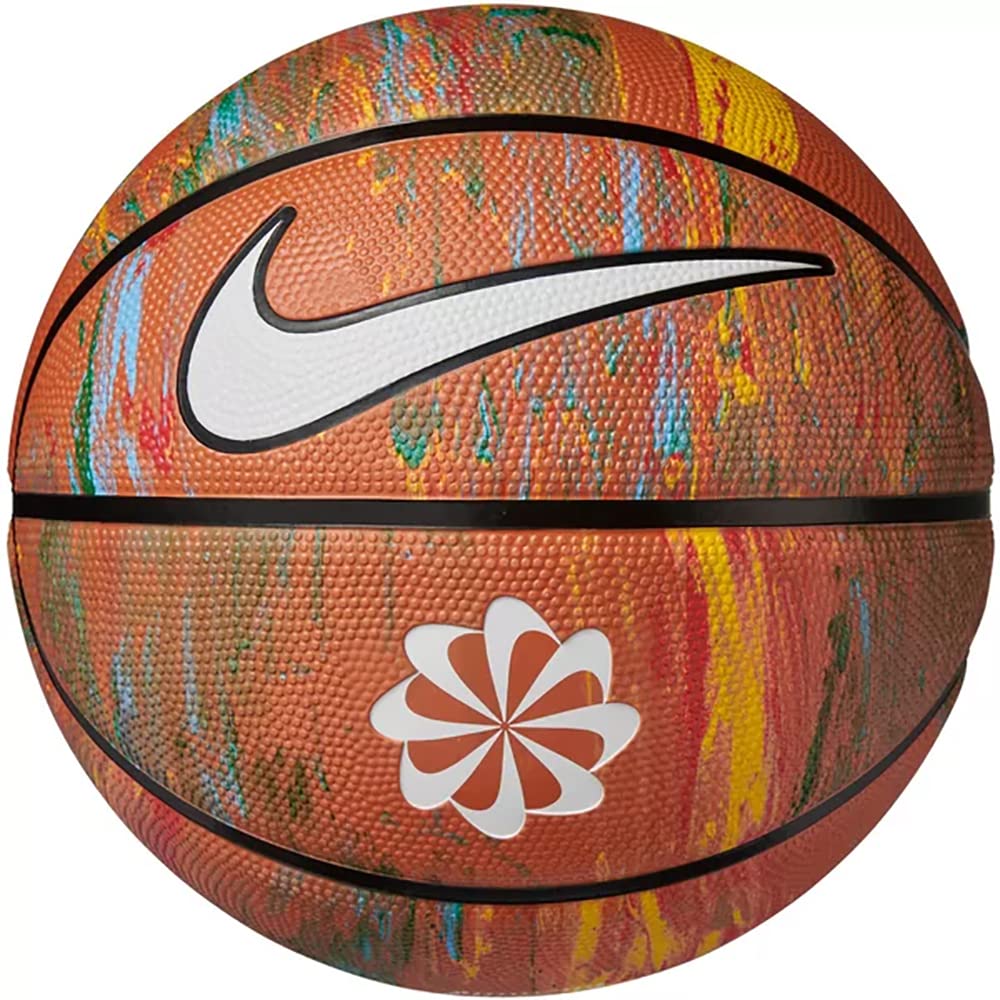 Nike Everyday Playground Basketball 8P Next Nature – Outdoor Basketball Ball – Robust Street Basketball – Delivered Deflated, Multi/Amber/Black/White, 7