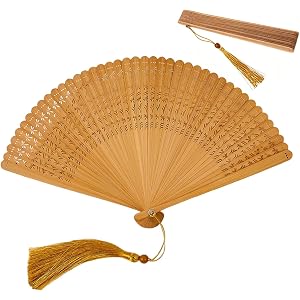 Yaotizhy 7.1" Bamboo Folding Fan with Dragonfly Pattern | Natural color, tassel, handmade, traditional craft, for tea ceremon
