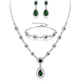 BriLove Wedding Bridal Jewelry Set for Women Cubic Zirconia Teardrop Y-Necklace Link Bracelet Dangle Earrings for Party Prom Accessories