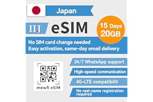 MEWFI eSIM for Japan Travel 15 Days 20 GB, Easy Activation &24/7 Whatsapp Support, 4G High-Speed Communication, Support Google, Ins ..., for eSIM Compatibal Unlocked Phones
