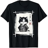 Samurai Cat Japanese Art Sumi-e Novelty Kawaii Funny Cat T-Shirt