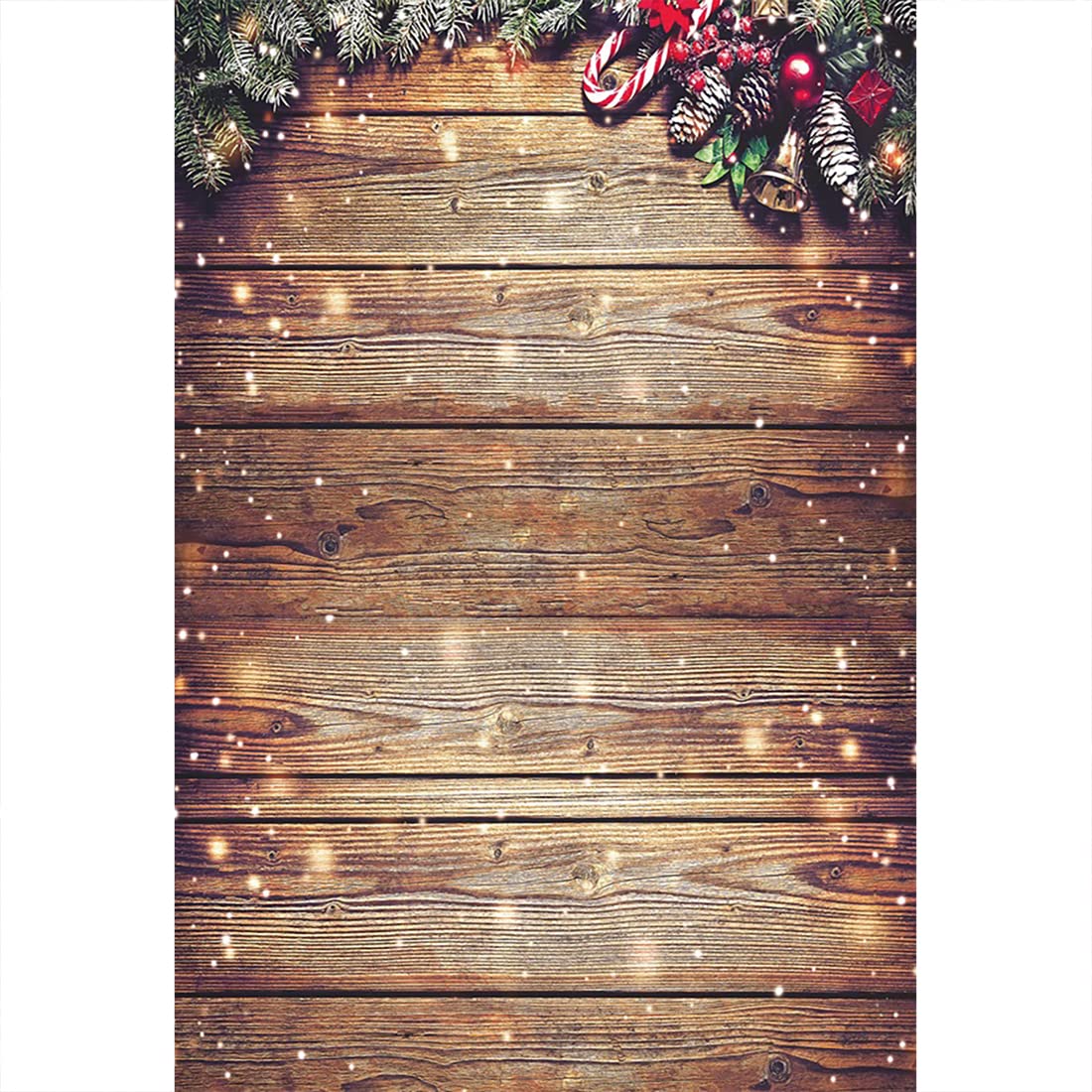 Aoihrraan 2x3m Winter Christmas Wood Floor Photography Backdrop Rustic Wooden Plank Glitter Spots Xmas Decoration Background New Year Family Party Festival Celebrate Portrait Photo Studio Props