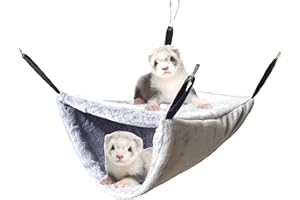 Vedem Small Animal Soft Plush Bunkbed Hammock Cage Hanging Tunnel Hideout for Ferret Chinchilla Rat (Medium, Grey)