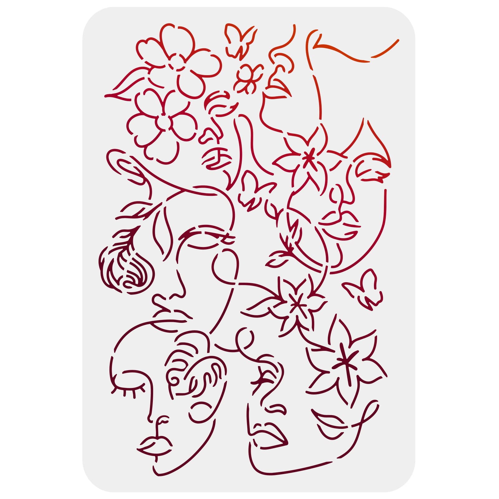 FINGERINSPIRE Abstract Floral Female Faces Stencil 29.7x21cm Reusable Women Face Stencil Flowers Women Pattern Decoration Stencils for Painting on Wall, Furniture, Fabric, Wood and Paper