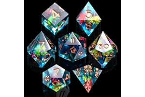 Silph PLC DND Dice Set-7 PCS, Sharp Edge Dice Accessories with Box for MTG, Role Playing Dice & Resin Dice Mold with Dice D20 D12 D10 D8 D6 D4 for RPG Table Set Card Games (Indigo Blossom Leaf)