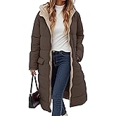 ECOWISH Women Winter Puffer Jacket - Reversible Fur Fleece Lined Hood Zip Sherpa Coat Parka Padded Long Outerwear