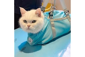 Cinf Cat Bathing Bag(Free Muzzle) Breathable Mesh Anti Scratch Adjustable Cat Grooming Bag for Nail Trimming, Bathing Soft Cat Washing Bag(Light Blue) L