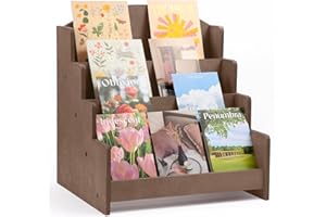 Exood Greeting Card Display Stand , 4-Tiered Wooden Organizer Rack,Holder for sticker/postcard/Brochure/Photos/Picture& Stationery Vendors,Retail Stores