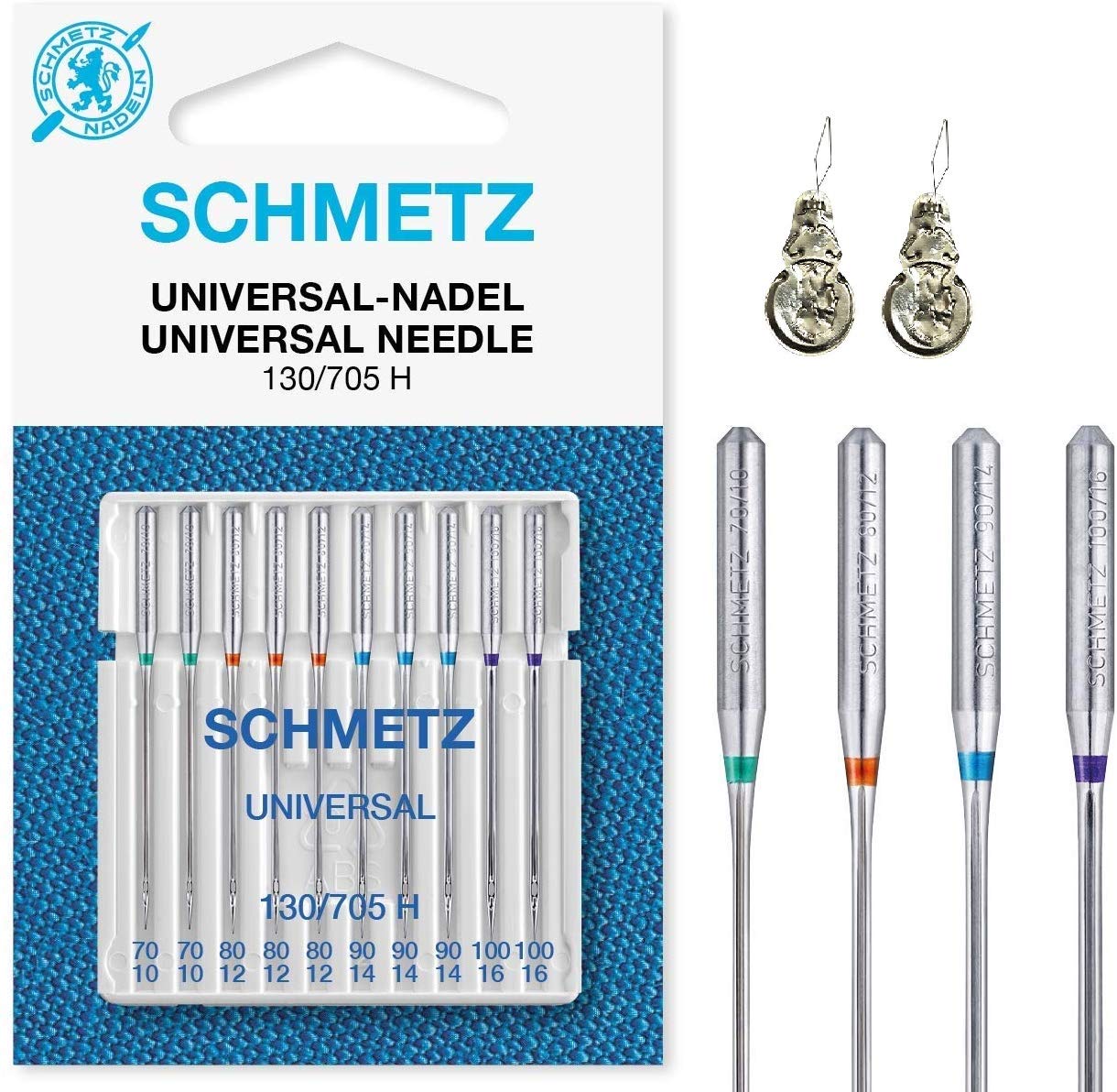 Schmetz 10 Pcs Universal Sewing Machine Needles (Standard) Various Sizes 70/10, 80/12, 90/14 and 100/16 Assorted 70-100 +2 Threaders