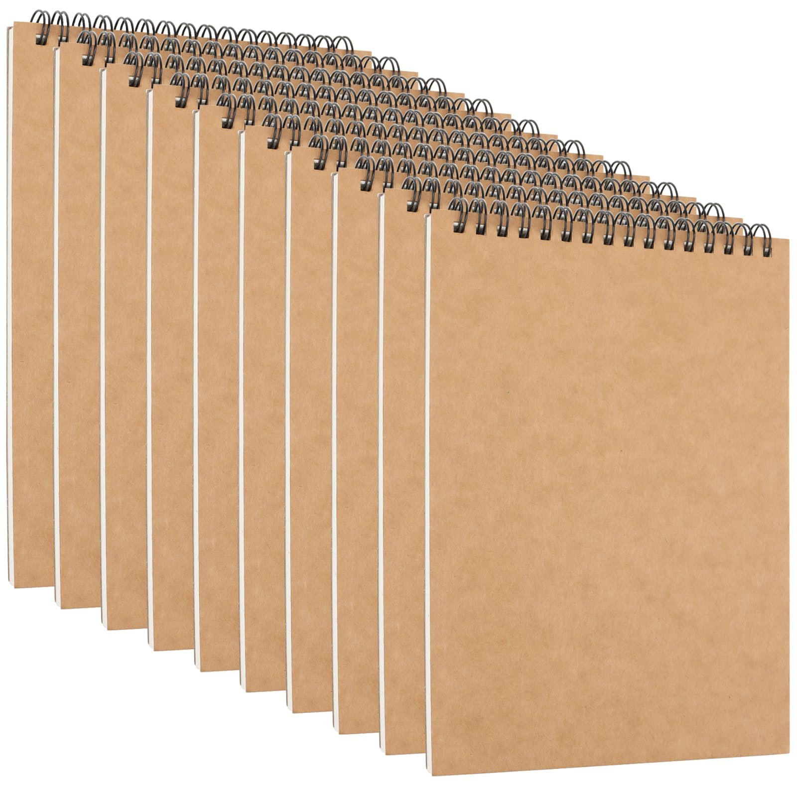ZEONHEI 10 Pack A5 Blank Spiral Sketch Books, 30 Sheets / 60 Pages of 160gsm Plain Paper Notebook Drawing Pads, Brown Hard Kraft Cover Art A5 Sketchbooks for Painting, Sketching, Drawing