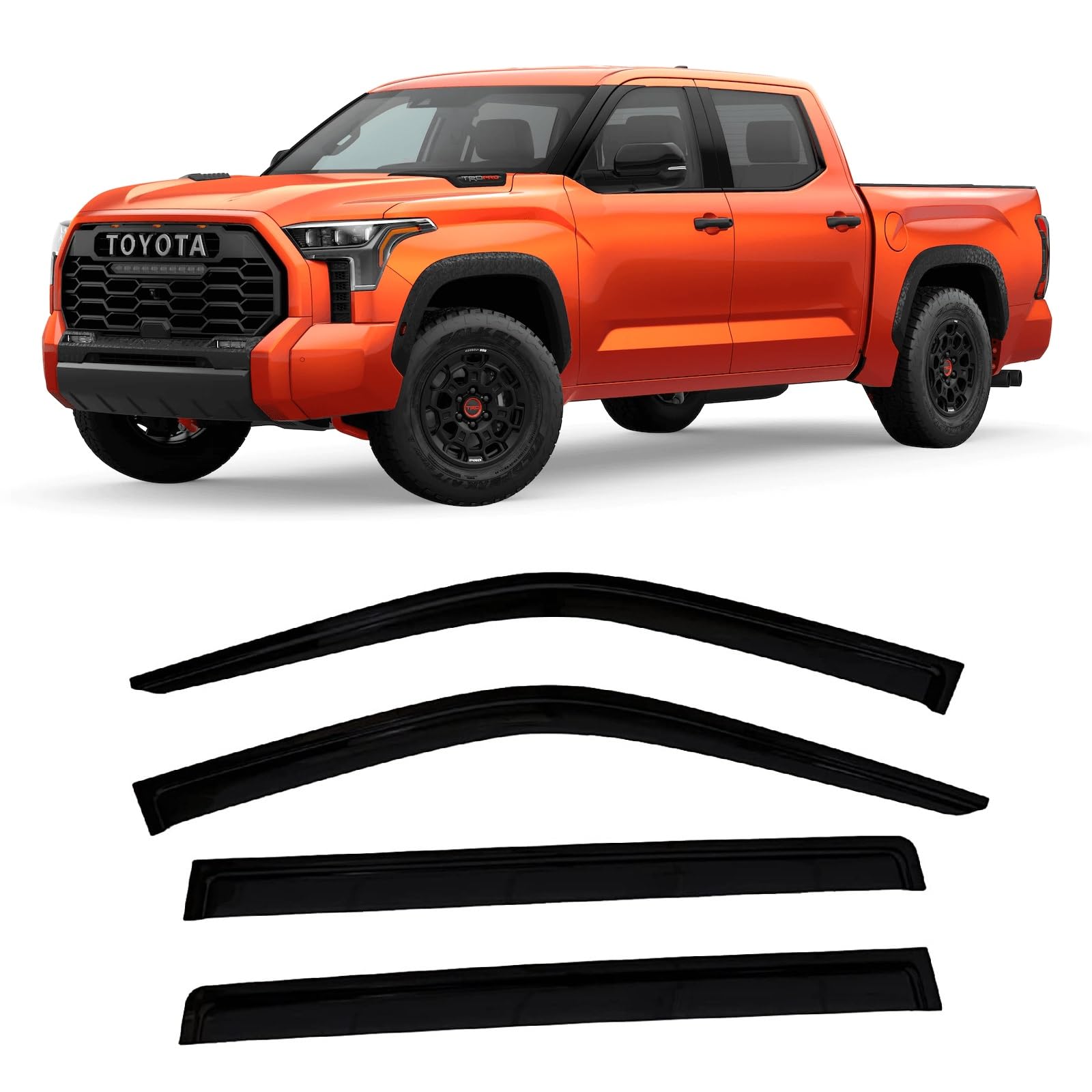 Photo 1 of 2022-2025 Tape-On Rain Guards for Toyota Tundra CrewMax Side Window Visor Deflectors SR SR5 Limited Platinum TRD Pro Capstone i-Force MAX Tinted Protectors 2023 2024