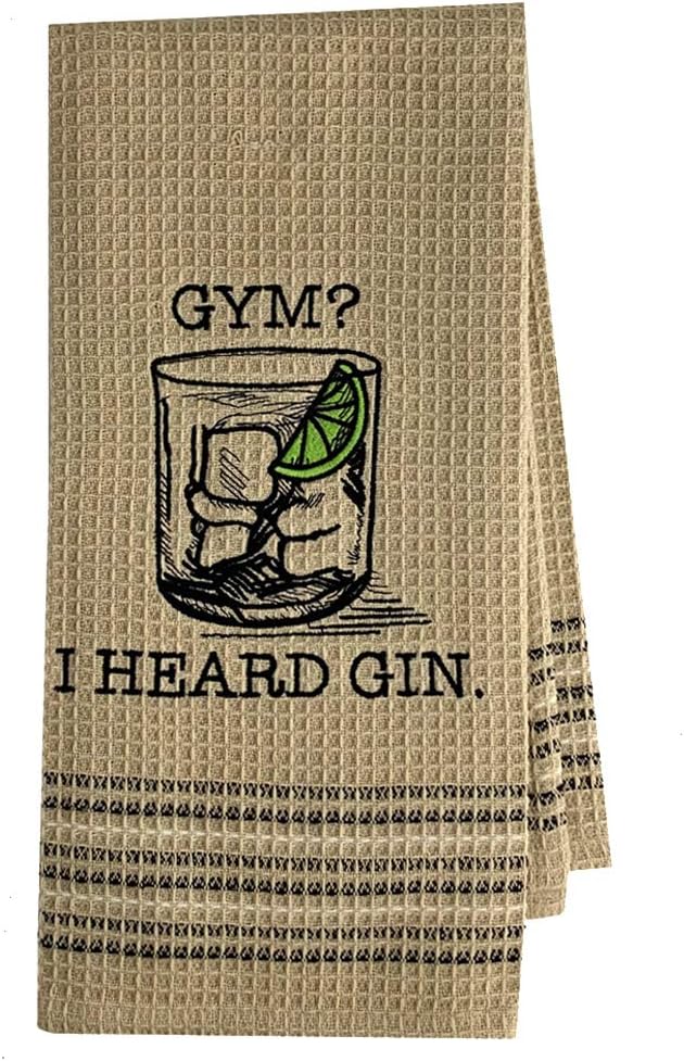 Mona B Waffle Weave Funny Cotton Kitchen Dishtowel Gym or Gin