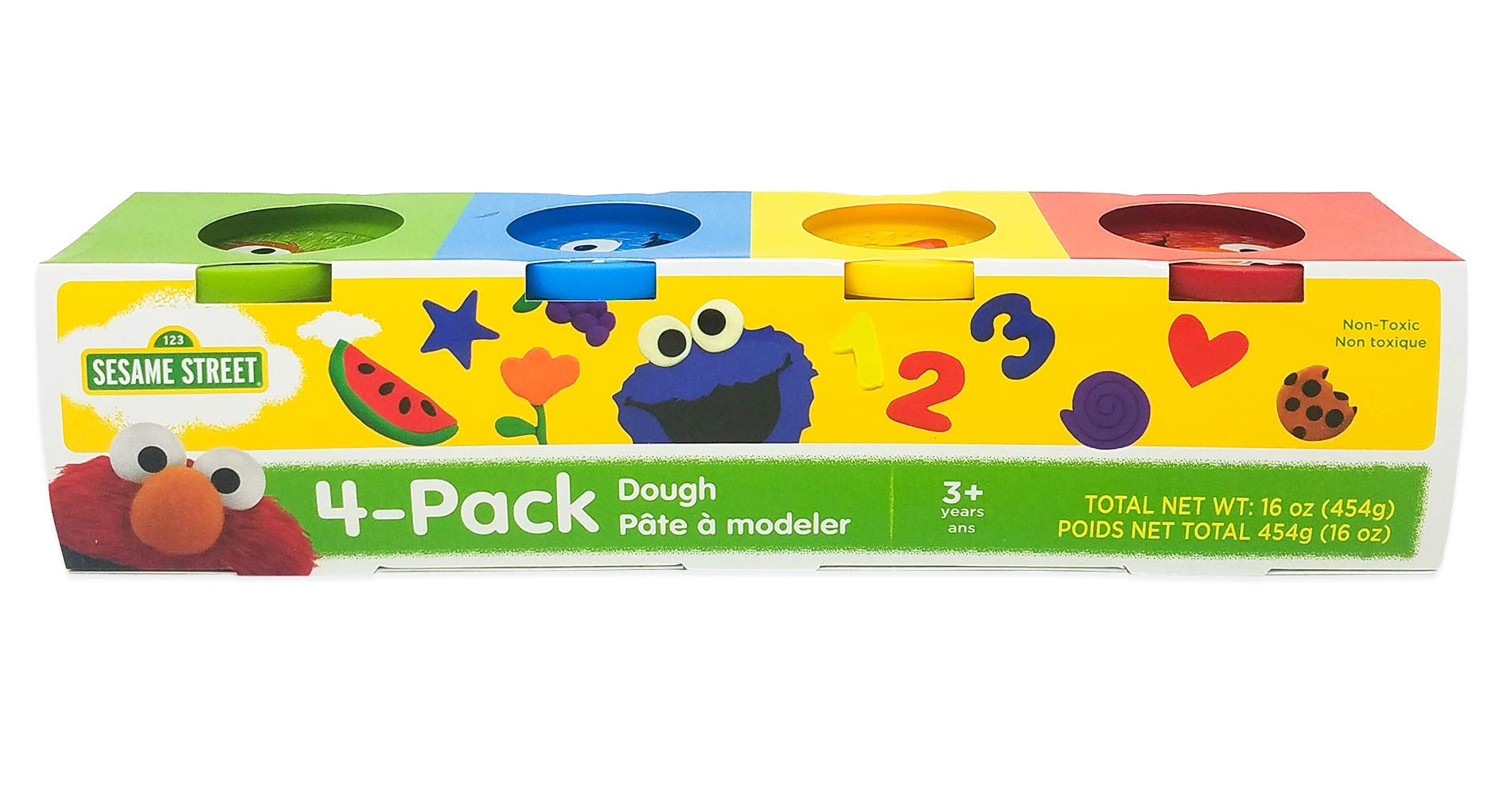 Sesame Street Modeling Play Dough | 4-Pack of 4oz Cans | Assorted Colors and Non Toxic | Elmo, Cookie Monster, Big Bird, Oscar the Grouch | For Young Children Ages 3 and Up
