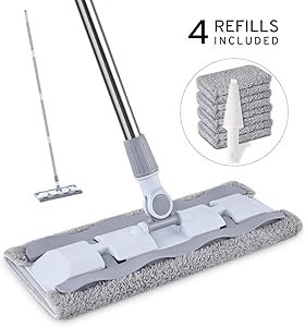 Microfiber Hardwood Floor Mop with 4 Washable Pads, HOMTOYOU 360 Rotation Dust Flat Mop with Ultra Long Stainless Steel Handle for Home/Office Floor Cleaning