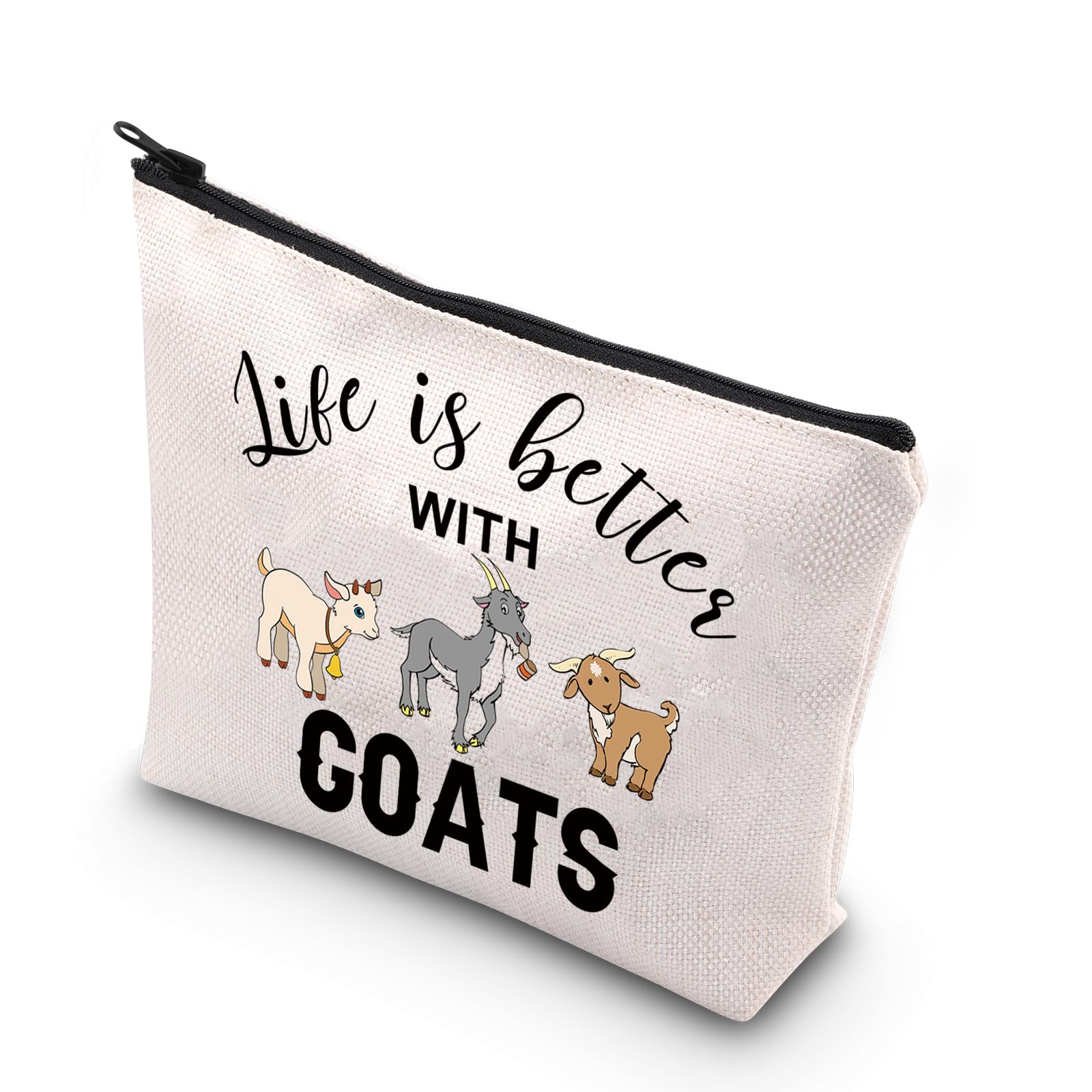 PLITI Funny Goat Makeup Bag Goat Lover Gift for Women Life is Better with Goats Gift Goat Farmer Gift Crazy Goat Lady Gift (Better with GoatU)