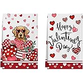 XCHI Happy Valentine's Day Love Hearts Dog Kitchen Towels Dish Towels 18x26 Inch Home Kitchen Decorations Hand Towels Set of 2 Drying Dishcloth