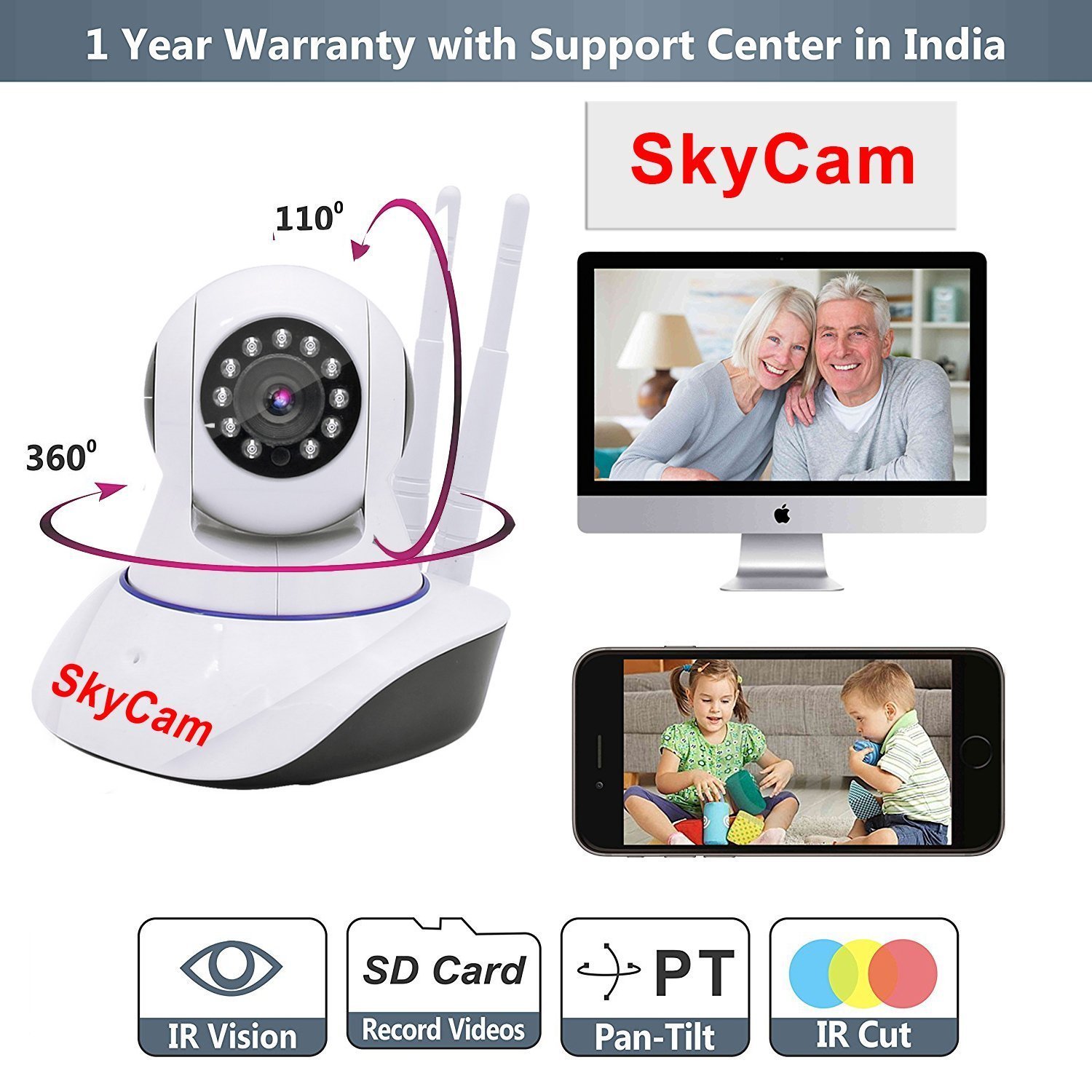 Buy Skycam Wifi CCTV Camera HD Indoor 1.3MP With Double Antennas, 360