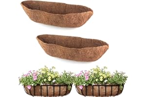 EROCK 2 Pack Trough Coco Liner Fiber Replacement for Planters, 24/30/36/48 inch Half Moon Coconut Coir Planter for Window Box/Hanging Garden Vegetables Pot, Fence Flower Baskets