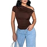 SHENHE Women's Off The Shoulder Top Metallic Knot Ruched Asymmetrical Sexy Going Out Crop Tops