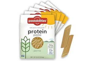 Pastabilities, Protein Pasta, Penne - 24g Protein & Low Carb, 17g Net Carbs - High Protein, Delicious Taste & Texture Non-GMO Plant-Based Pasta, Keto Friendly, Vegan (8 Ounce, 6 Pack)