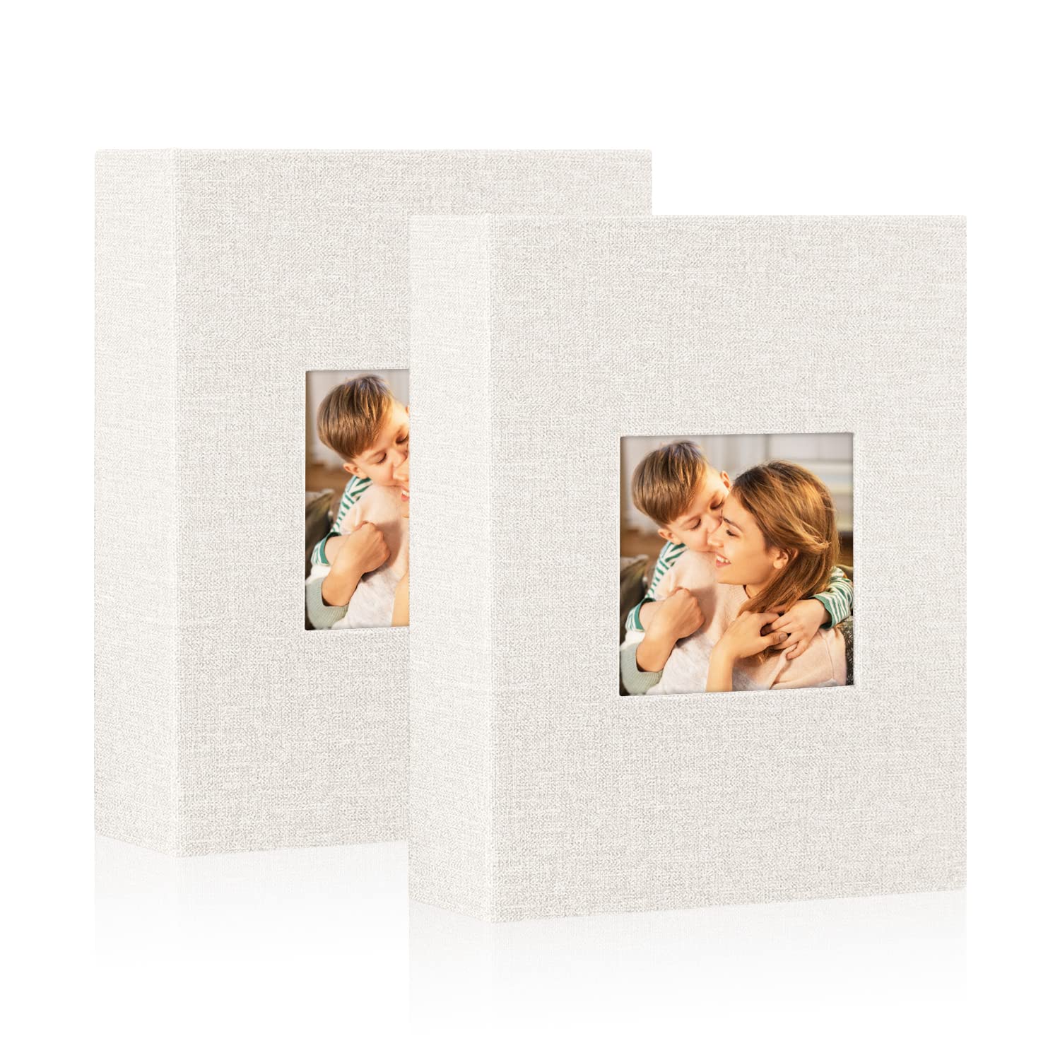 Lanpn Photo Albums 7x5 Pockets, Linen Slip in Top Loading Photo Album Holds 50 Portrait 13x18cm Pictures (Beige, 2 Packs)