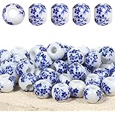 XLIUAX 100PCS Blue Flower Printed Ceramic Beads, 8 mm Round Porcelain Spacer Beads for Handmade Jewelry Making Necklaces Bracelets Earrings DIY Crafts