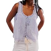 Women Y2k Lace Ruffle Trim Tank Top Fairycore Sexy Sheer Tie Button Front Scoop Neck Crop Camisole Cute Going Out Tops