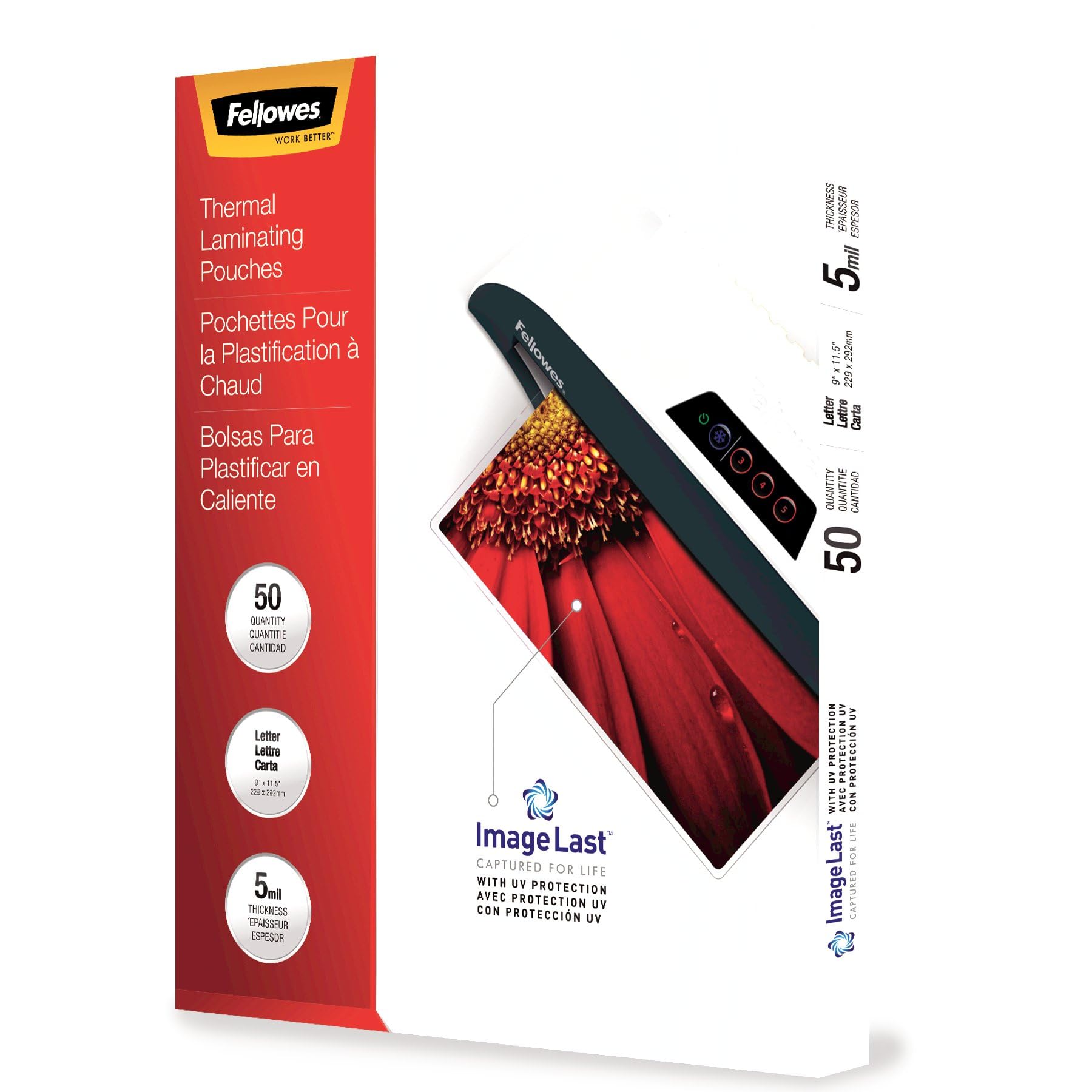 Fellowes ImageLast 5204002 5mm Thermal Laminating Pouches Without Paper Jam, Letter Size, Clear (Pack of 50)