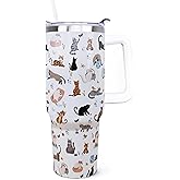 ZNYYZYBA 40 oz Tumbler With Handle and Straw, Cat Tumbler With Leak Proof Lid, Reusable Stainless Steel Insulated Travel Coffee Mug, Gifts for Cat Lovers
