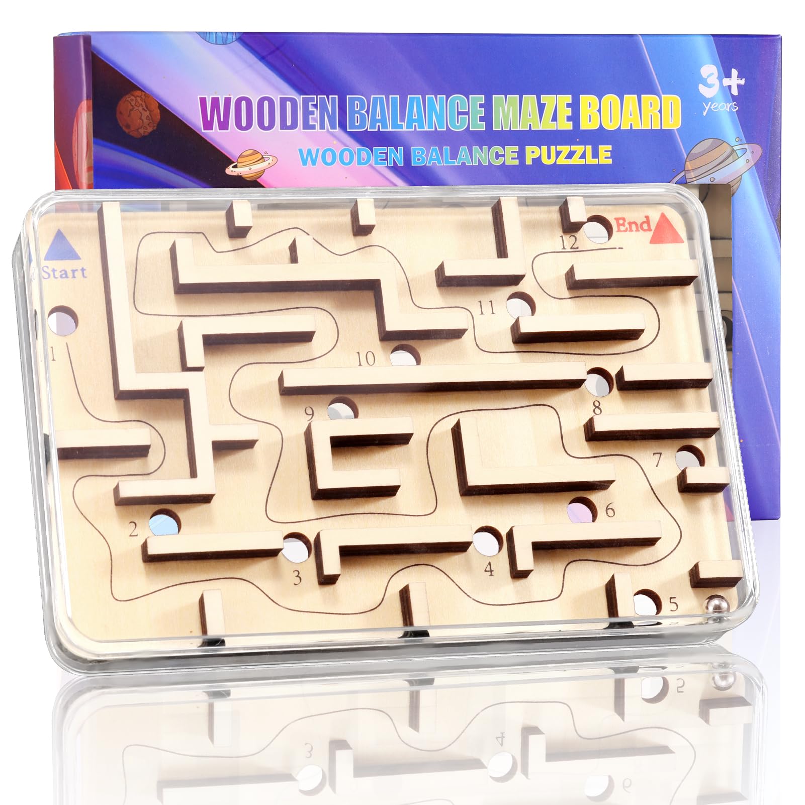 Handheld Fidget Brain Teaser Puzzle Game for Kids - Challenging Wooden Labyrinth Marble Maze for Boys - Fun Brain Teaser Fidget Toys for Travel Christmas Stocking Stuffer for Kids Ages 3 4 5 6 7 8
