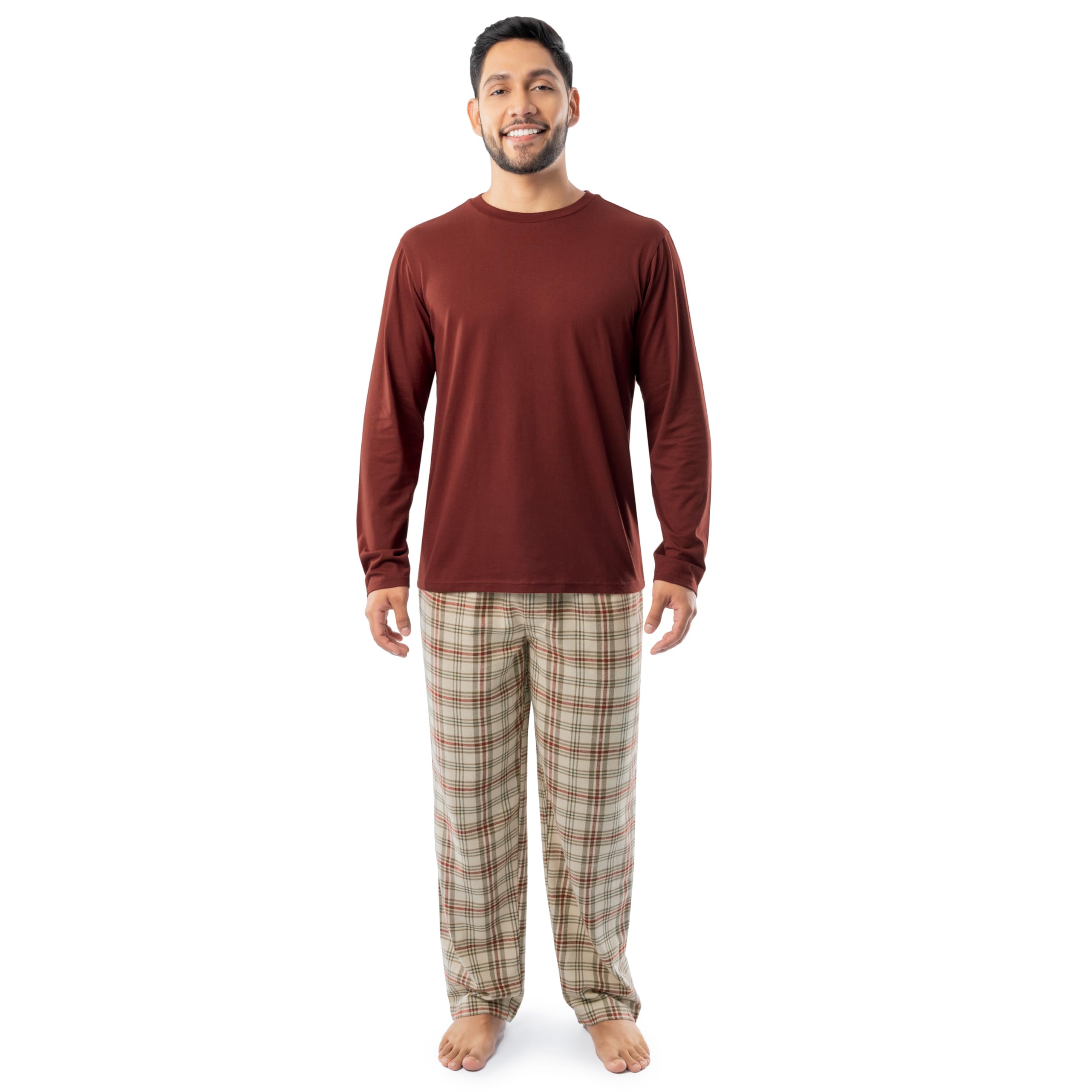 Fruit of the Loom Men's Jersey Knit Top and Flannel Pant Pajama Sleep Set, Red/Khaki Plaid, XX-Large Image