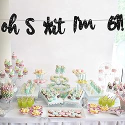Oh I’m 61! Banner Backdrop Glitter Black Hallo
