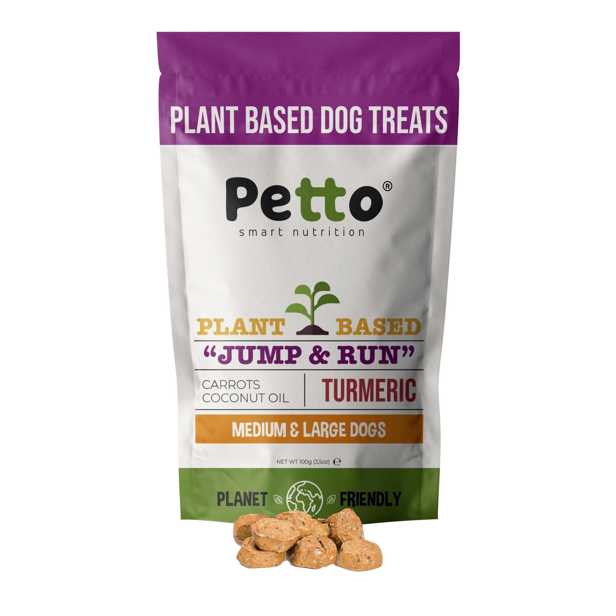 Petto Plant-Based Hypoallergenic Dog Treats 100g | Healthy & Meat-Free Training Bites | Human Grade & Bakery Made with Carrots, Coconut Oil & Turmeric — image 1