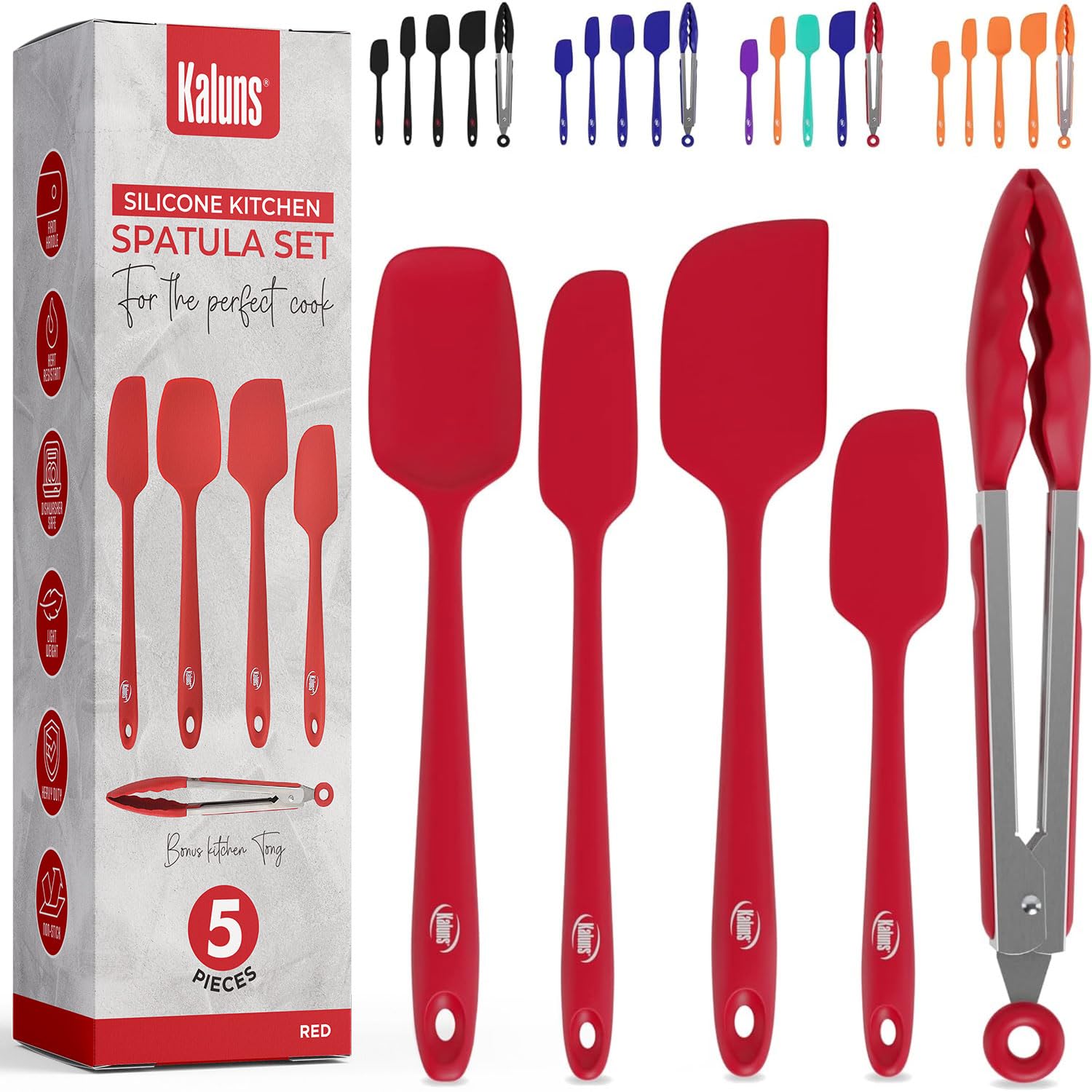 Photo 1 of **Only 3** Kaluns Silicone Spatula Set, 4 Rubber Spatulas 600°F Heat Resistant, Nonstick Seamless Design with Stainless Steel Core, Dishwasher Safe, BPA free, Bonus Tongs Included