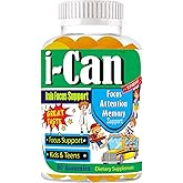 I-Can Focus Gummies for Kids & Teens, Omega 3 Gummies with DHA & EPA, Brain Health, Memory, Attention Support, Teen Brain Focus Vitamins, Non-Fishy Taste, Low Sugar, 60 Count
