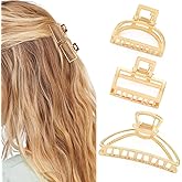 Brinie Metal Claw Hair Clips Set - Gold Medium Catch Nonslip Barrette Hair Accessories for Women and Girls (Pack of 3)