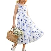 GRACE KARIN Girls Summer Floral Dress Kids Long Spring Easter Dresses Teens Button Front Straps Flower Hawaiian Sundress 7-14