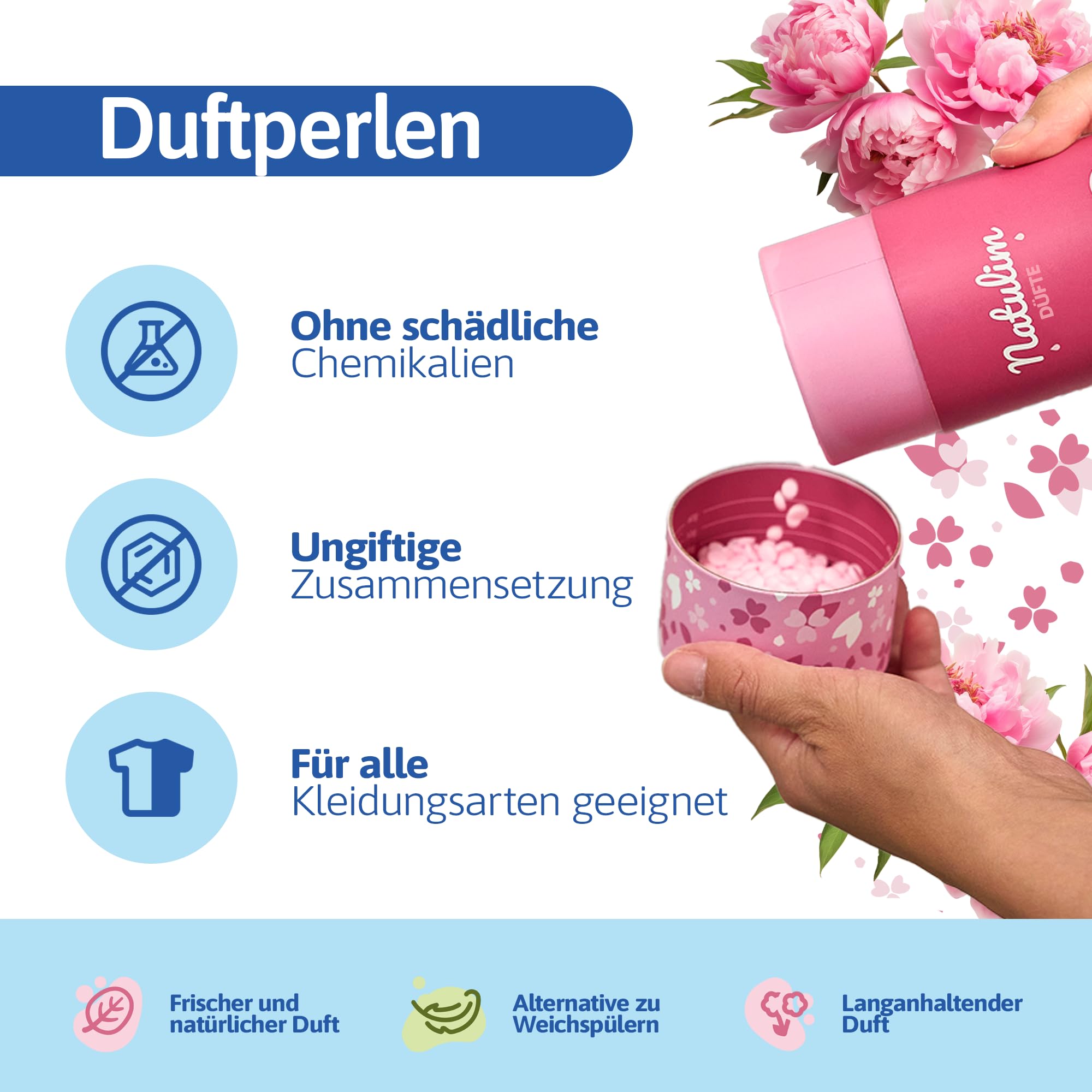 Natulim Wäscheparfüm Duftperlen Waschmaschine Wäscheduft Perlen für empfindliche Haut und alle Textilien nachhaltige Wäscheperlen mit langanhaltender Blumenduft für 30 Waschgänge Made in EU 3