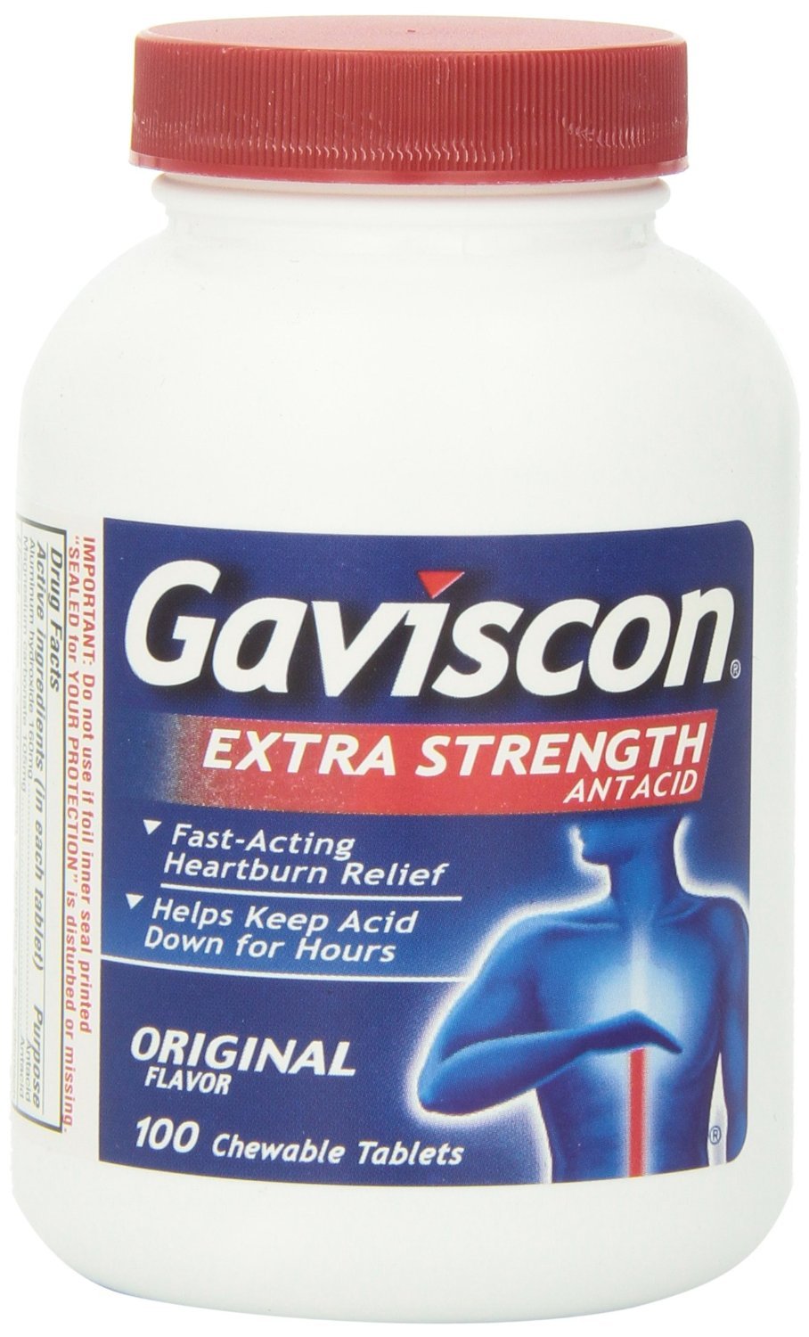 Gaviscon Extra Strength Chewable Antacid Tablets Bottle, Original Flavor, 200 Count