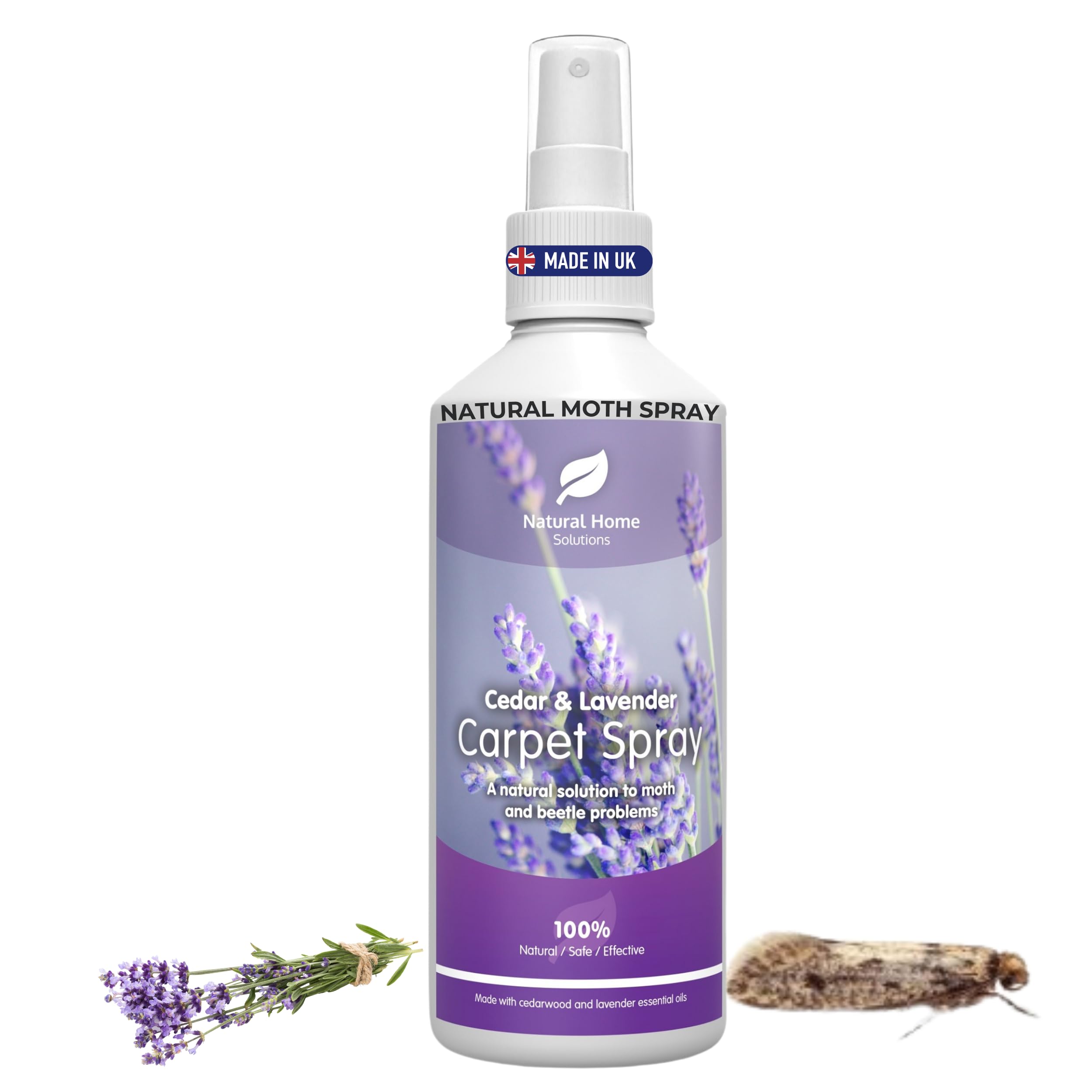 Natural Carpet Moth Beetle Killer Repellent Cedar & Lavender Treatment for Larvae Cockroaches Silverfish Spiders Ants Bed Bugs Lice Ticks Fleas Made in the UK