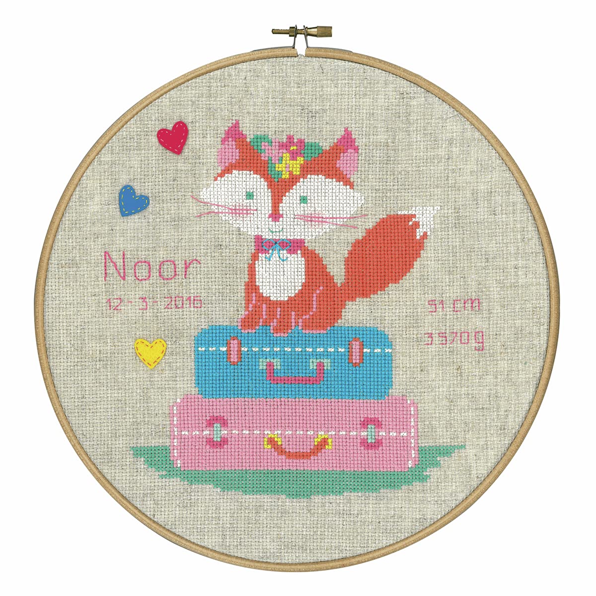 Vervaco Counted Cross Stitch Birth Record: LIEF Fox on Travel, Other, NA, 24cm