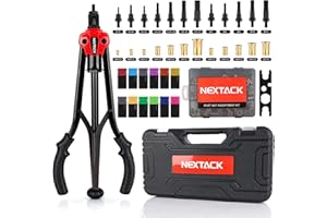 NEXTACK Rivet Nut Tool, 16" Heavy Duty Rivnut Tool Kit with 12 Interchangeable Mandrels & 105pc Nursert Kit, Professional Threaded Riveter Tool Setter in Organized Rugged Carrying Case NT800