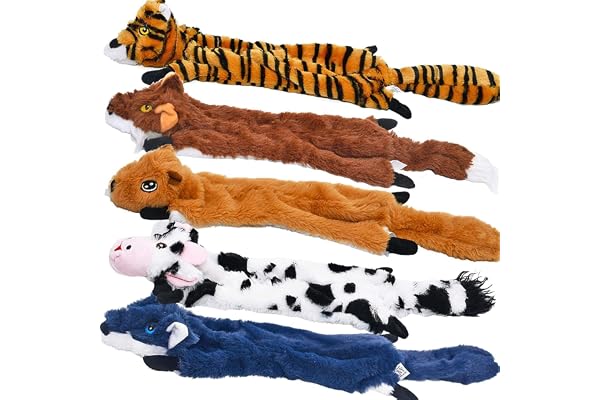 SHARLOVY Dog Squeaky Toys 5 Pack, Pet Crinkle Toy No Stuffing Animals Plush, Dog Chew for Large and Medium, Doggie Teething f