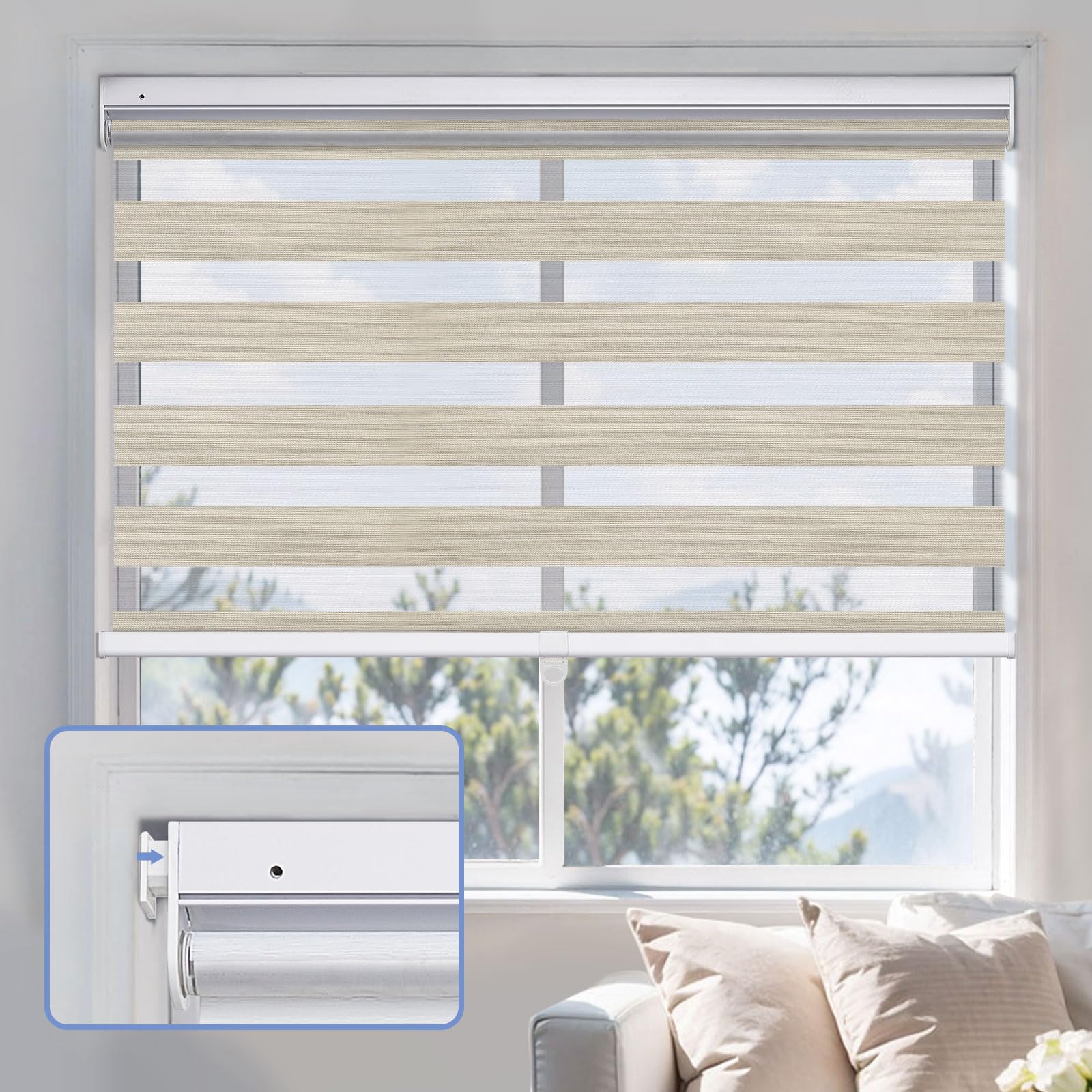 UrMoon No Drill Zebra Blinds Cordless Roller Shades