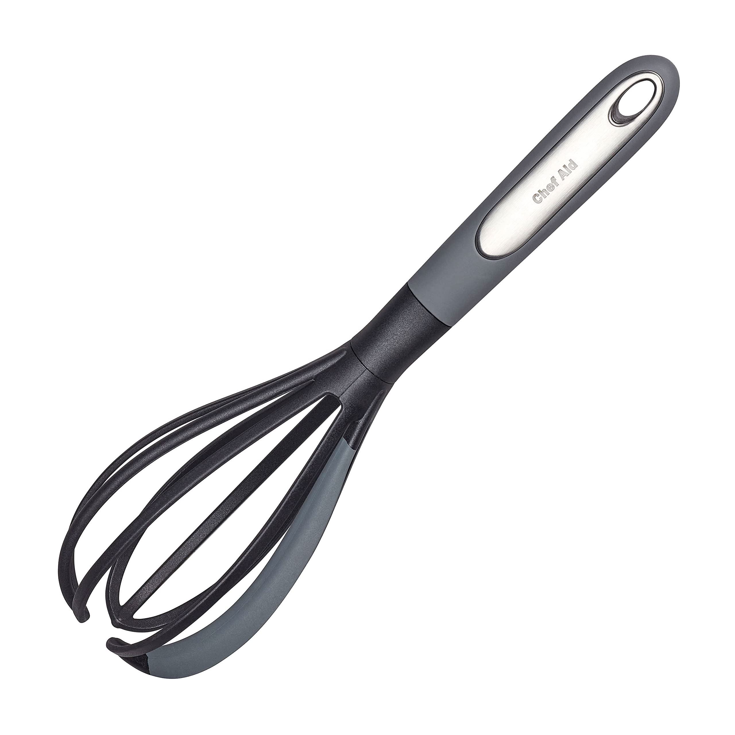 Chef Aid Nylon Headed Whisk with Built in Silicone Bowl Scraper, Ideal for Whisk and Mixing Within the Pan Without Scratching, Comfort Grip Handle, BPA Free and Dishwasher Safe